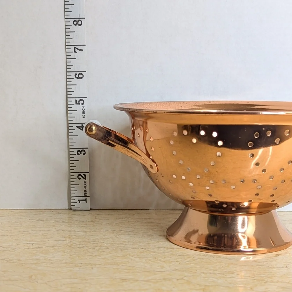 Vintage Teleflora Copper Collander Heart Shape Holes White Porcelain Handles